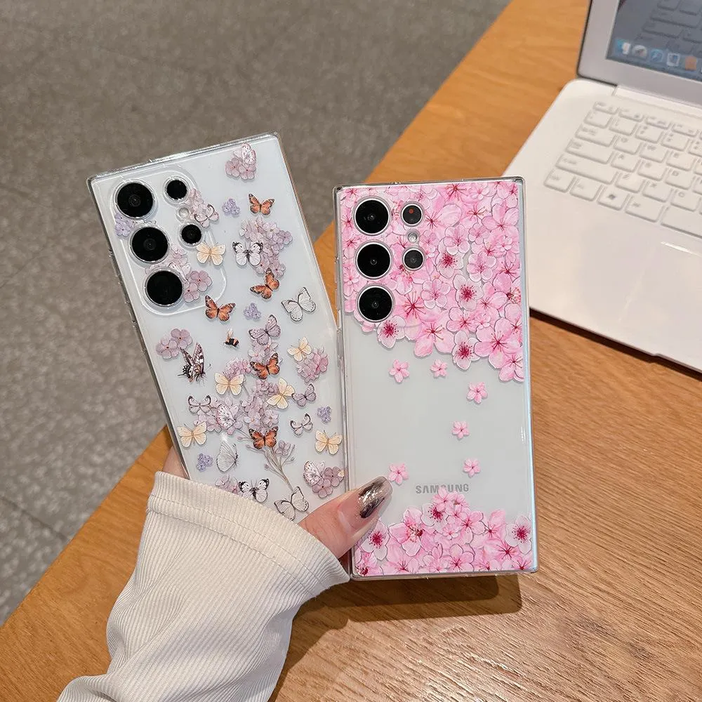 Case 3D Floral Color Painted Clear Protective Casing — Bear / S26 Ultra
