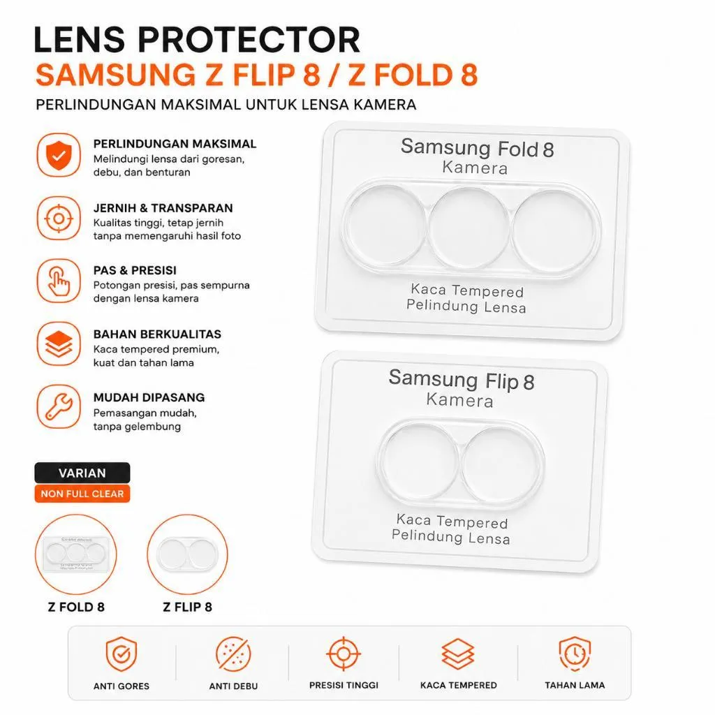 SNAPFIT Lens Camera Samsung Galaxy Z Fold 8 Ultra Fold 8 Wide Anti Gores Tempered Glass Lens Shield Pelindung Kamera — Black / Fold 8 (Wide)