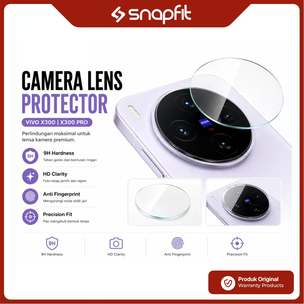 SNAPFIT Lens Camera Protector for VIVO X300 Ultra SNAPFIT Full Cover Camera Protector Pelindung Kamera Guard Tempered Glass