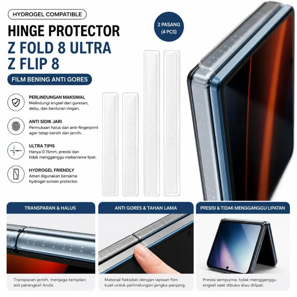 SNAPFIT Hydrogel Samsung Galaxy Z Fold 8 Ultra Z Flip 8 Anti Gores Hinge Protector Clear 1 Pcs — Fold 8 Wide Membrane