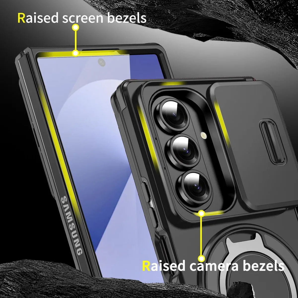 SNAPFIT Compatible With Samsung Galaxy Z Fold8 Fold 8 Ultra SNAPFIT Magsafe Sliding Camera Ring Stand Cover ā Black