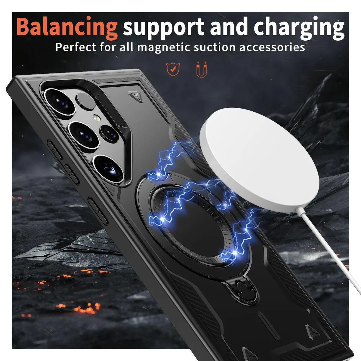 Case Compatible for Samsung Galaxy S26 Ultra SNAPFIT 360° Rotate Kickstand MagSafe Magnetic Rugged Full Cover Casing — Black / S26