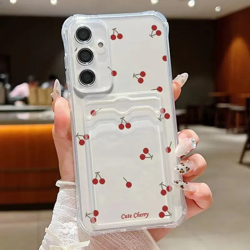 SNAPFIT Case for Samsung Galaxy S26 Ultra Plus SNAPFIT Soft TPU Card Painted Clear Transparent Protective Premium Casing Cover - Primary Focuss — Cherry / S26