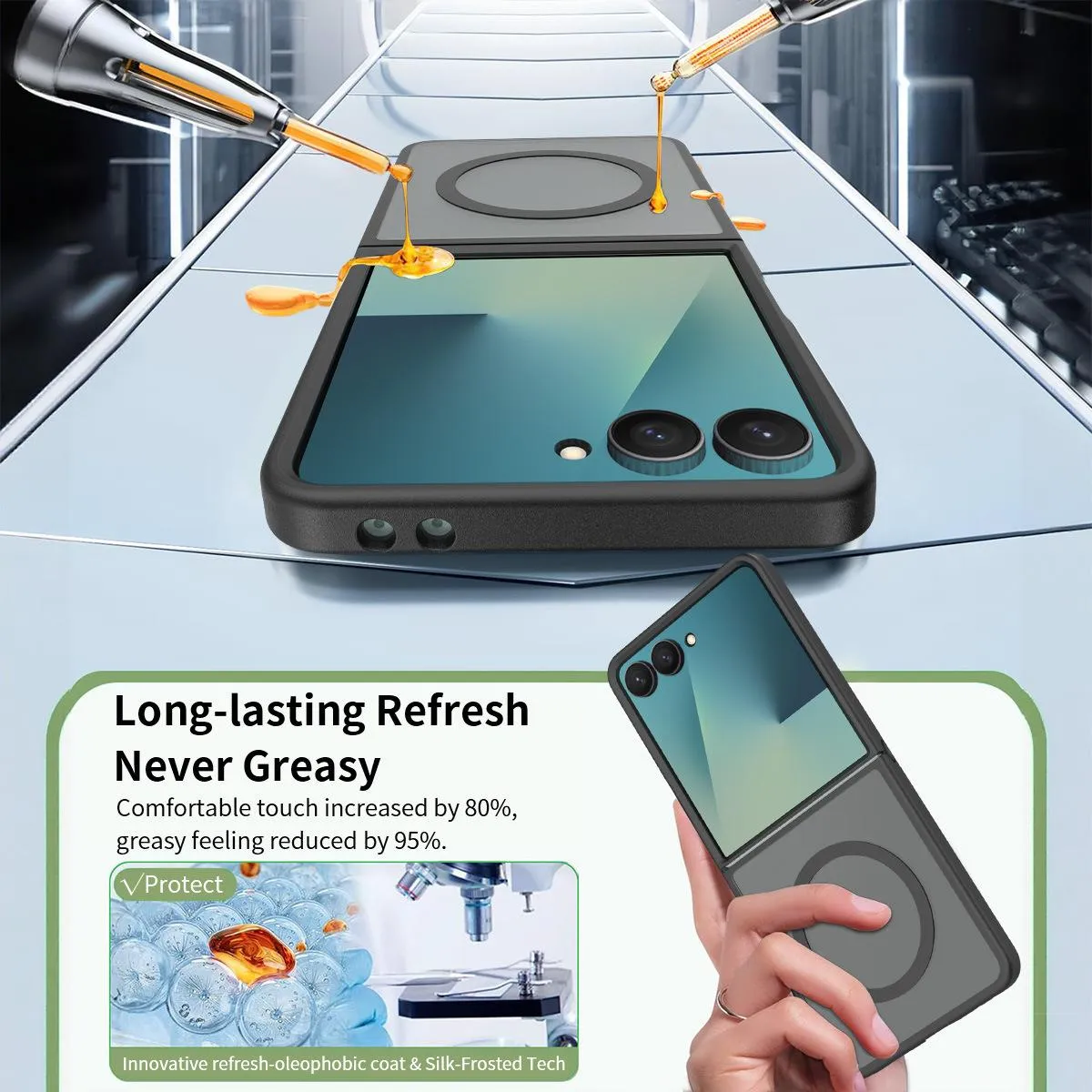 Case Samsung Galaxy Z Flip8 Flip 8 MagSafe Frosted Clear Shockproof Anti Yellowing Magnetic Ring Premium — Clear Black