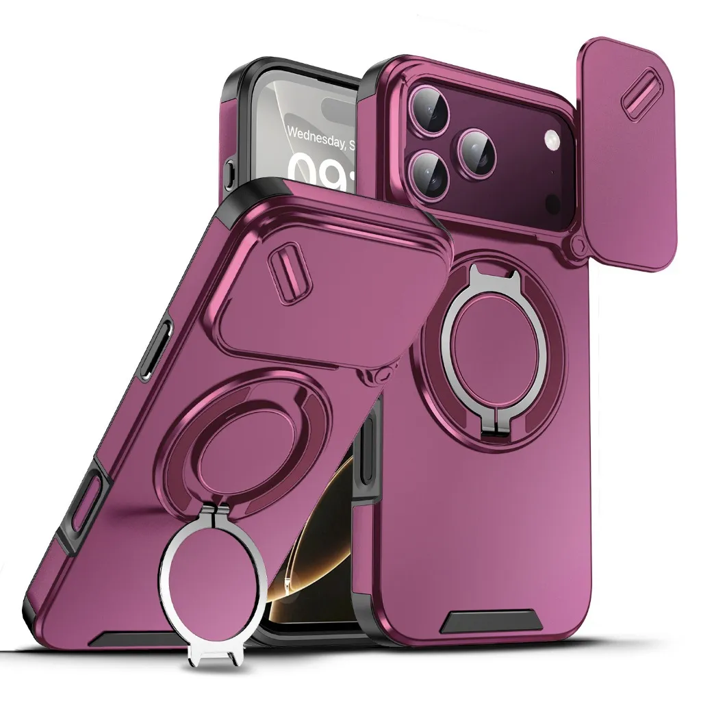 SNAPFIT Case iPhone 18 Pro Max 18 Pro Slide Camera Protection Magsafe Magnetic 360° Rotating Ring Stand Holder — Black / iPhone 18 Pro Max