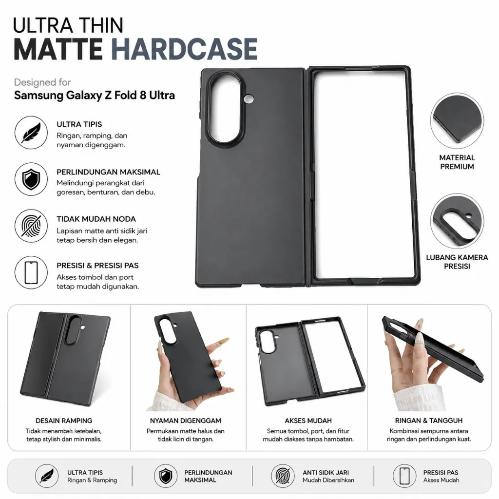 SNAPFIT Case Samsung Galaxy Z Fold 8 Ultra Shockproof Ultra Thin Slim Matte Hardcase Protective Cover — Clear / ZFold 8 Ultra