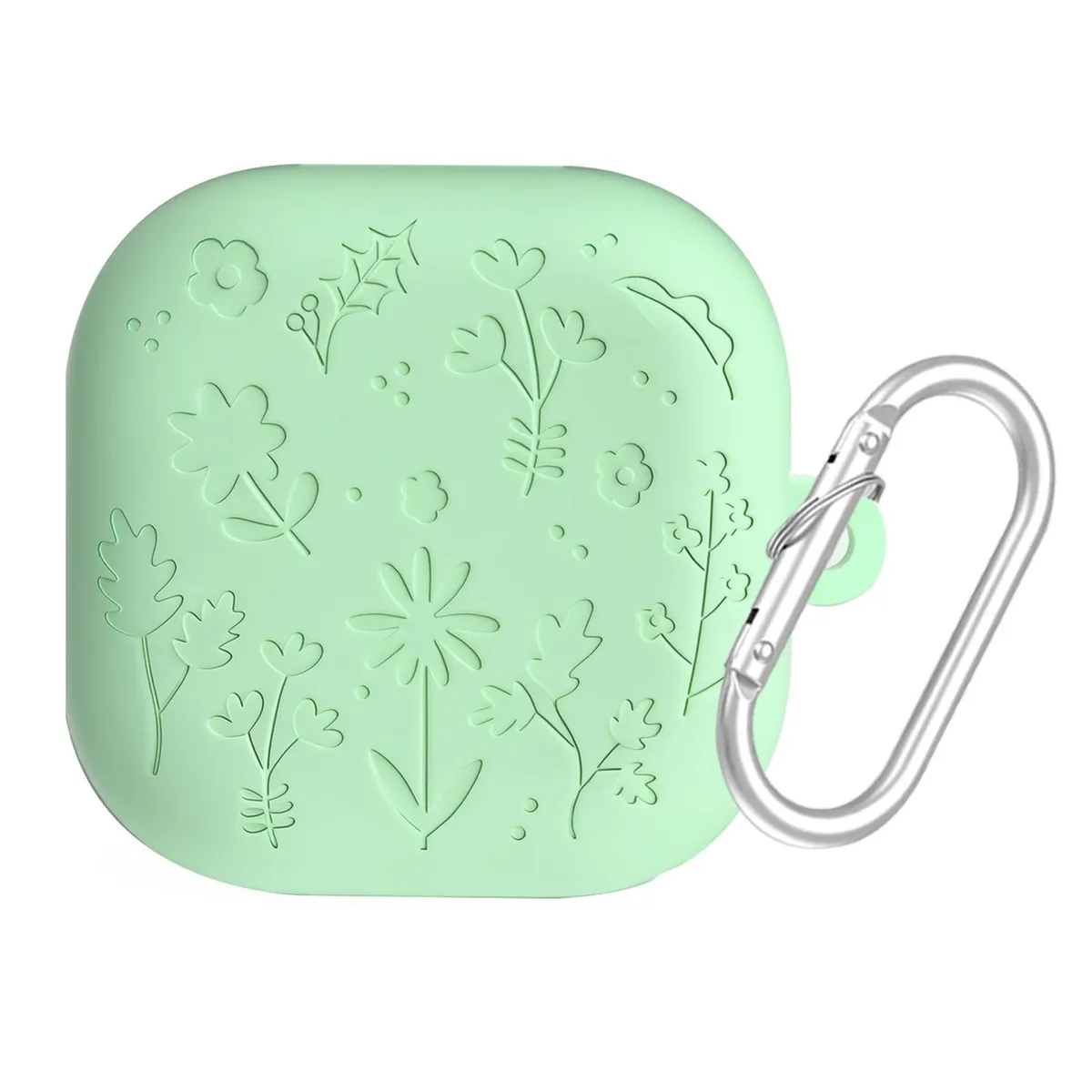 SNAPFIT Case Samsung Galaxy Buds 4 / 4 Pro 2026 Silicone Flower Emboss Carabiner — Dark Grey