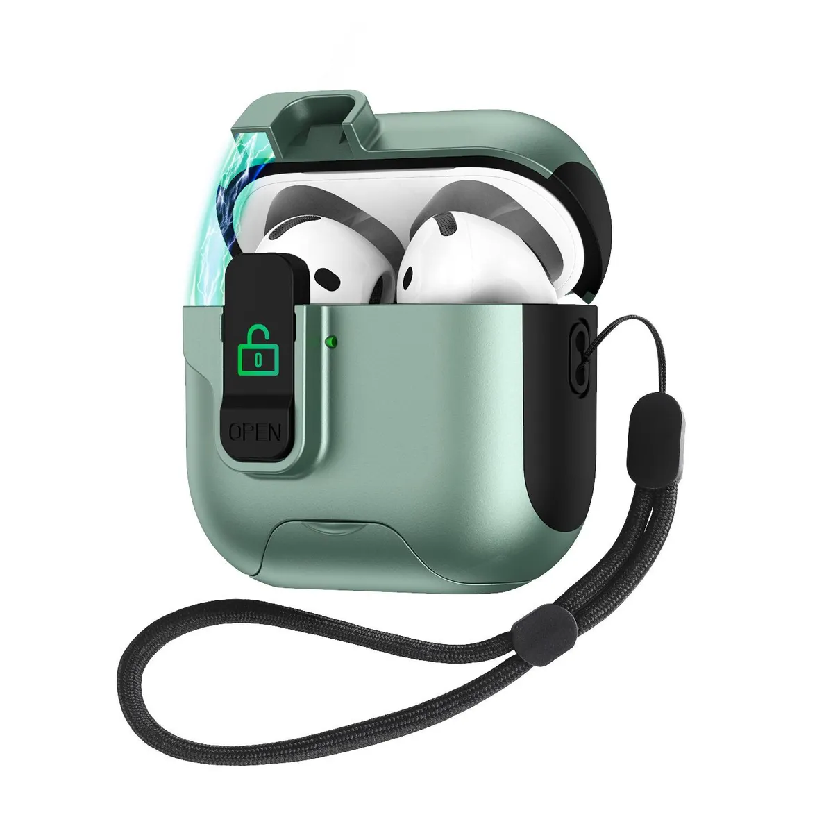 SNAPFIT Case Compatible for Airpods 4 2024 SNAPFIT Stand Security Lock Magnetic With Strap Lanyard Protective Cover Casing - Primary Focuss ā Apple Green / Airpods Pro 3 2025