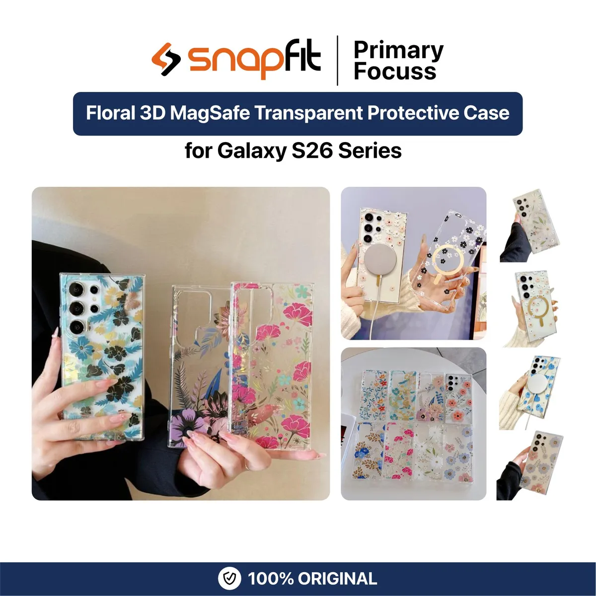 SNAPFIT Case for Samsung Galaxy S26 Ultra Plus SNAPFIT Floral 3D MagSafe Magnetic Flower Clear Transparent Protective Premium Casing Cover - Primary Focuss