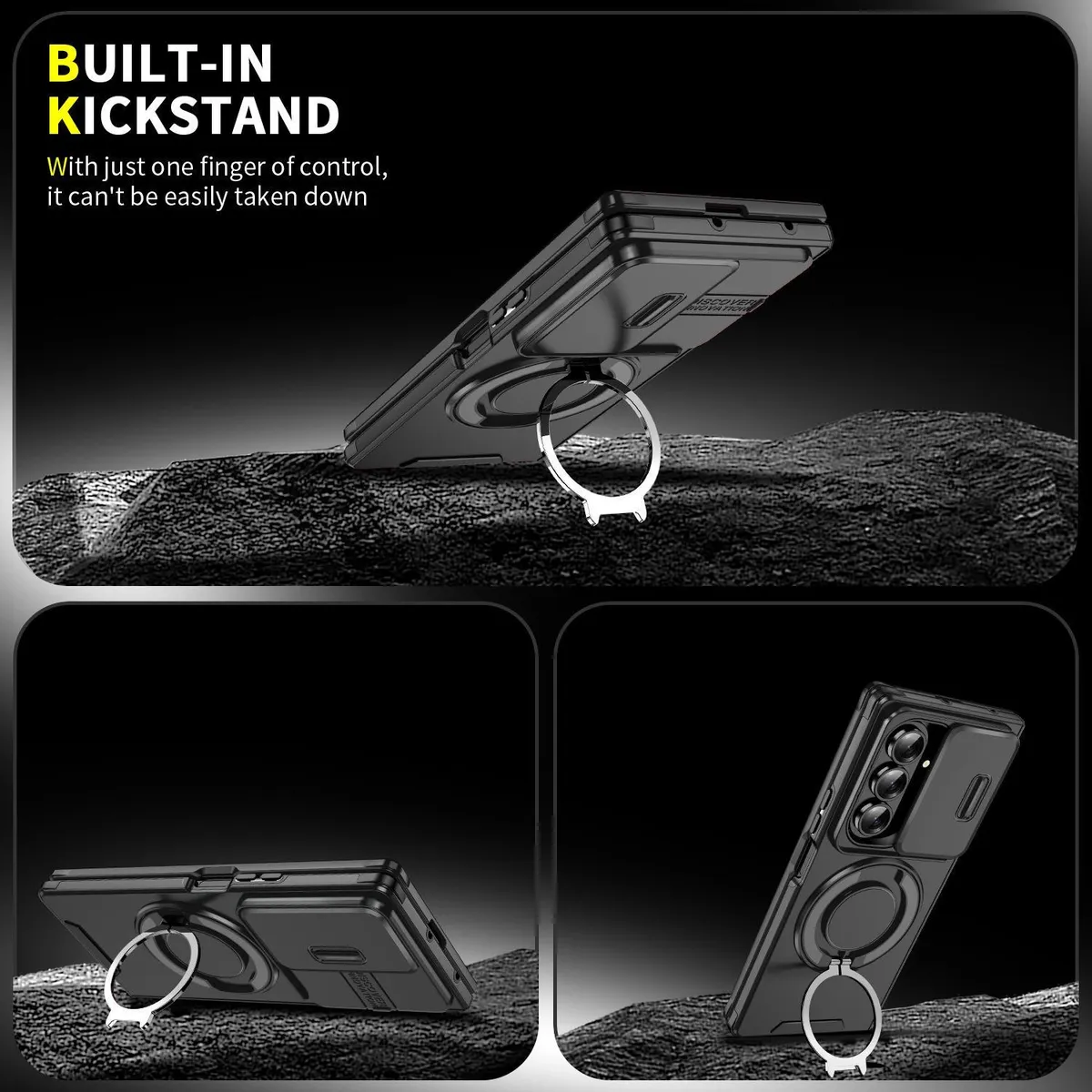 SNAPFIT Compatible With Samsung Galaxy Z Fold8 Fold 8 Ultra SNAPFIT Magsafe Sliding Camera Ring Stand Cover ā Black