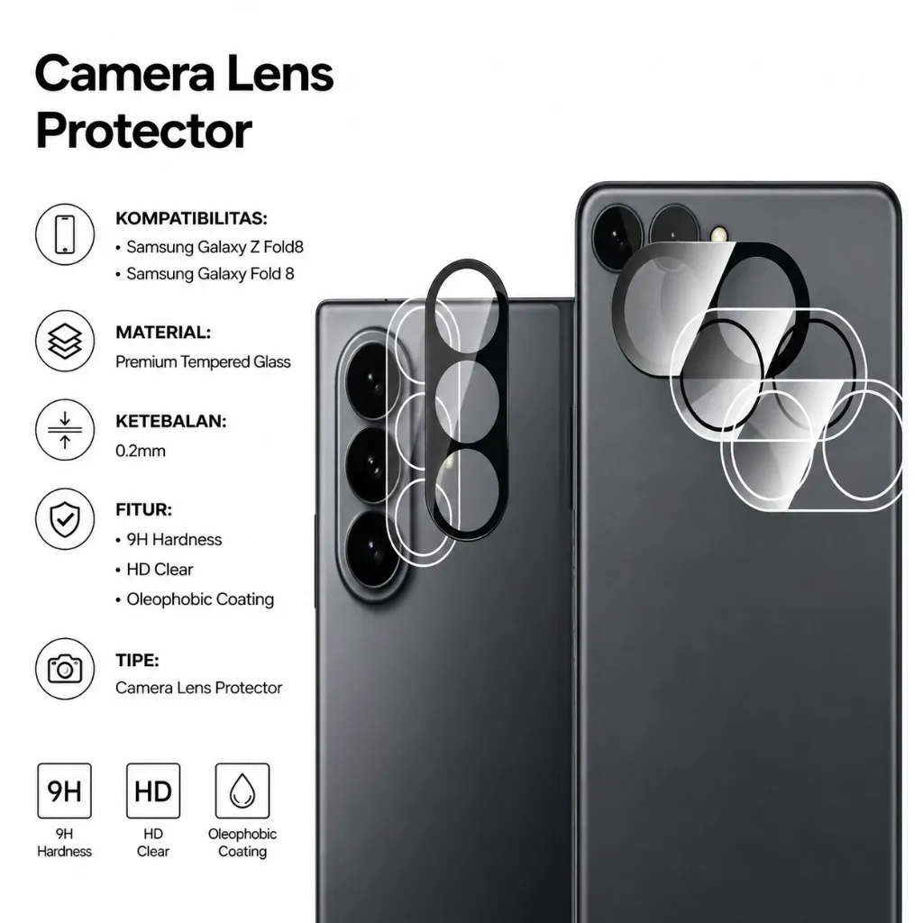 SNAPFIT Lens Camera Samsung Galaxy Z Fold 8 Ultra Fold 8 Wide Anti Gores Tempered Glass Lens Shield Pelindung Kamera — Black / Fold 8 (Wide)