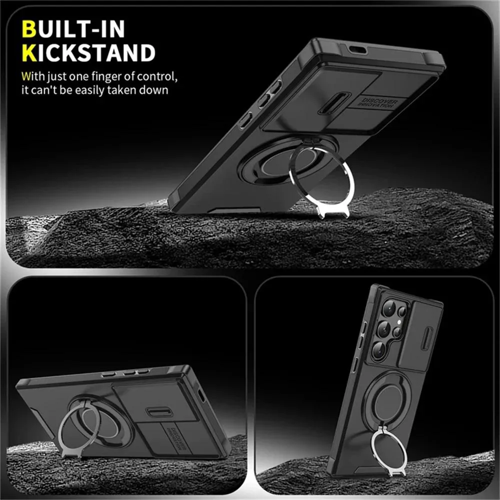 SNAPFIT Case Compatible for Samsung S26 Ultra SNAPFIT Slide Camera Protection Magsafe Magnetic 360° Rotating Ring Stand Holder — Black / S26