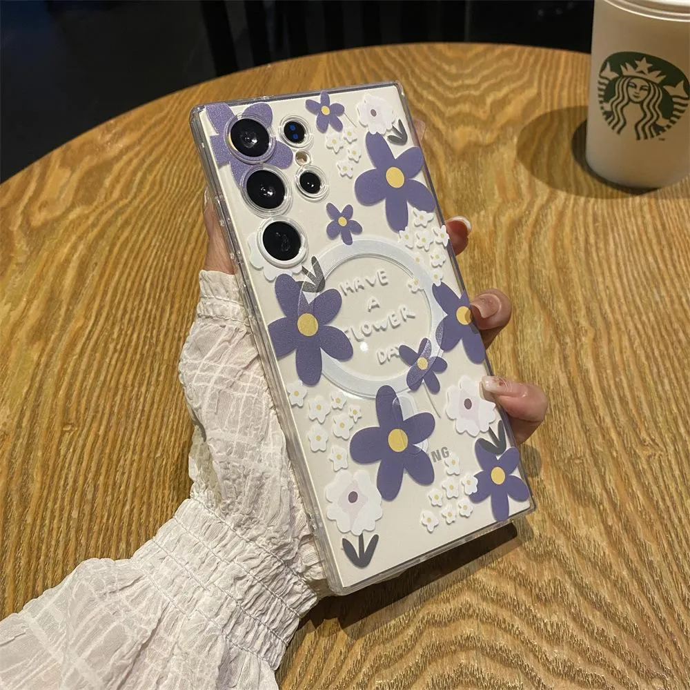 SNAPFIT Case for Samsung Galaxy S26 Ultra Plus SNAPFIT MagSafe 3D Color Painted Floral SoftCase HardCase Transparent Protective Premium Casing Cover - Primary Focuss ā Hard Golden Spark / S26