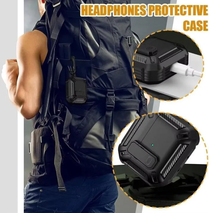 SNAPFIT Case Compatible for AirPods 4 2024 SNAPFIT Security Lock Military Shockproof Protect Cover With Keychain Gantungan Kunci Protective Casing Cover - Primary Focuss — Blue