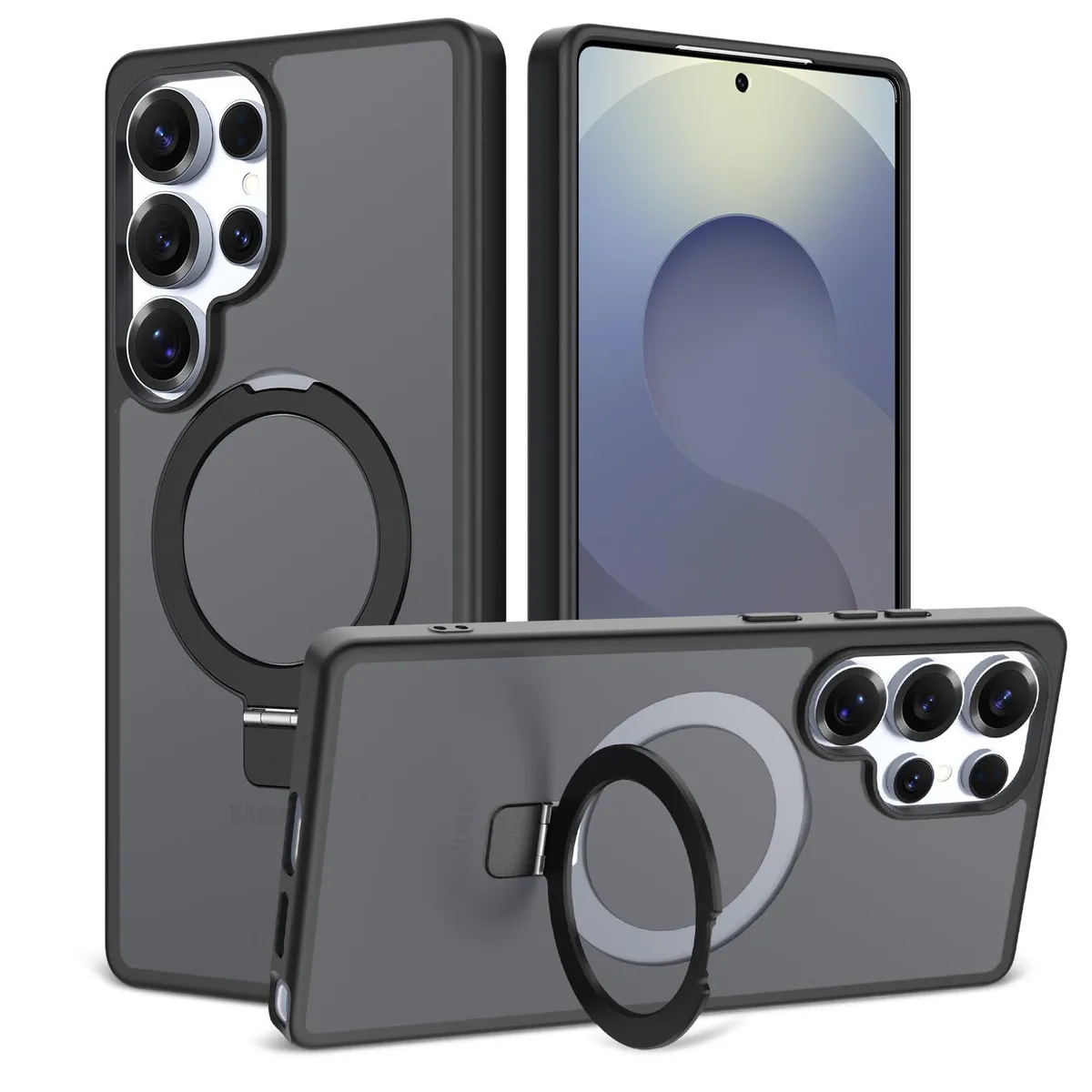 SNAPFIT Case for Samsung Galaxy S26 Ultra Plus SNAPFIT Acrylic Hardcase Ring Holder Stand 360° Rugged Stand Kickstand MagSafe Magnetic Full Cover - Primary Focuss — Black Matte / S26