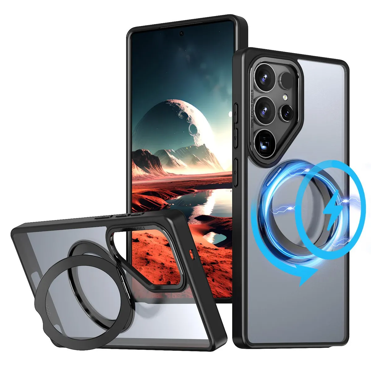 SNAPFIT Case Compatible for Samsung S26 Ultra SNAPFIT 360° Rotating Magnetic Ring Stand Wireless Protection Hard Cover — Black / S26