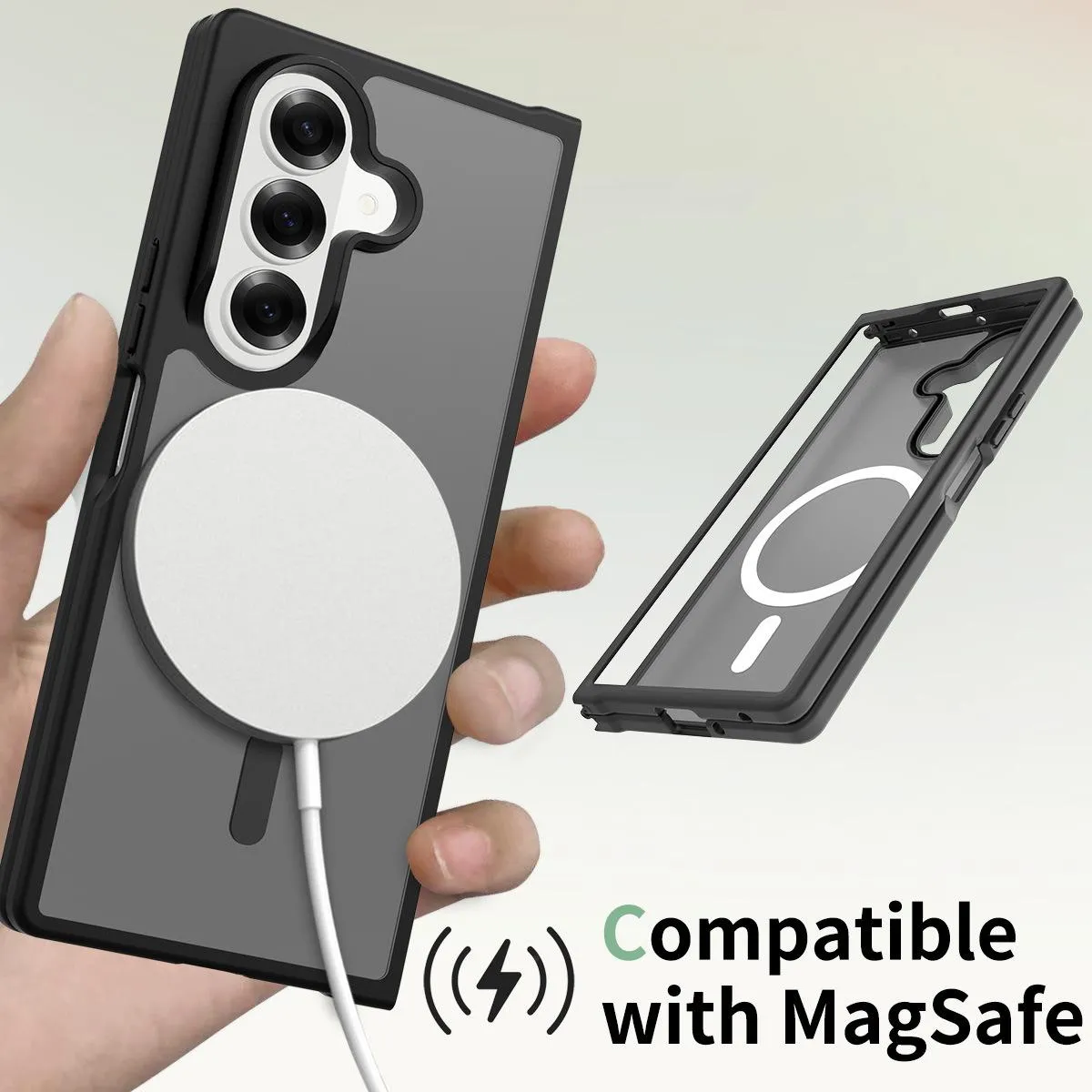 Case Samsung Galaxy Z Fold8 Fold 8 Ultra MagSafe 360° Ring Frosted Clear Shockproof Anti Yellowing Magnetic Ring Premium — Matte Clear