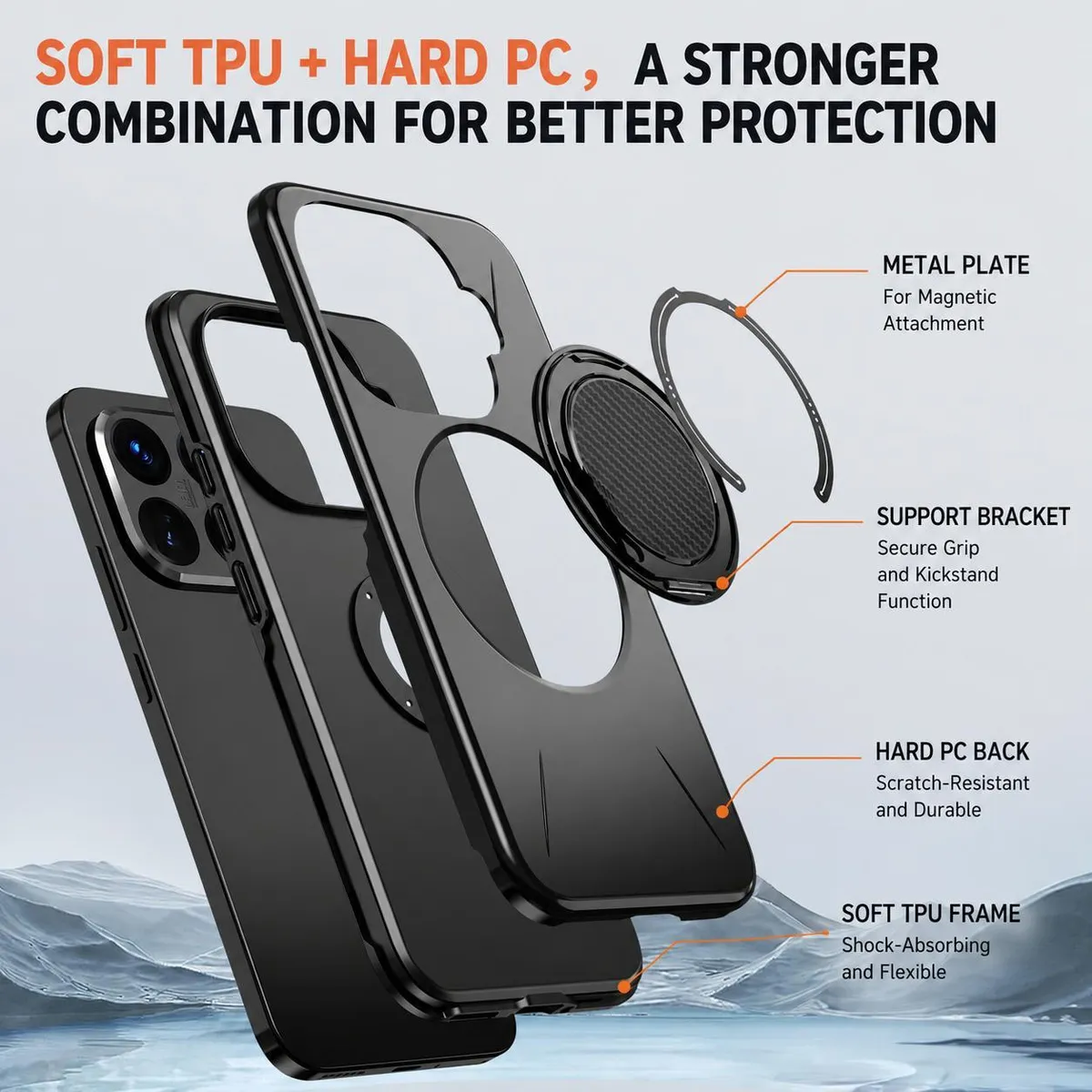 SNAPFIT Case Xiaomi 17T / 17T Pro SNAPFIT Magnetic Bracket Ring 360 Stand Premium Protective Cover ā Black / Xiaomi 17T