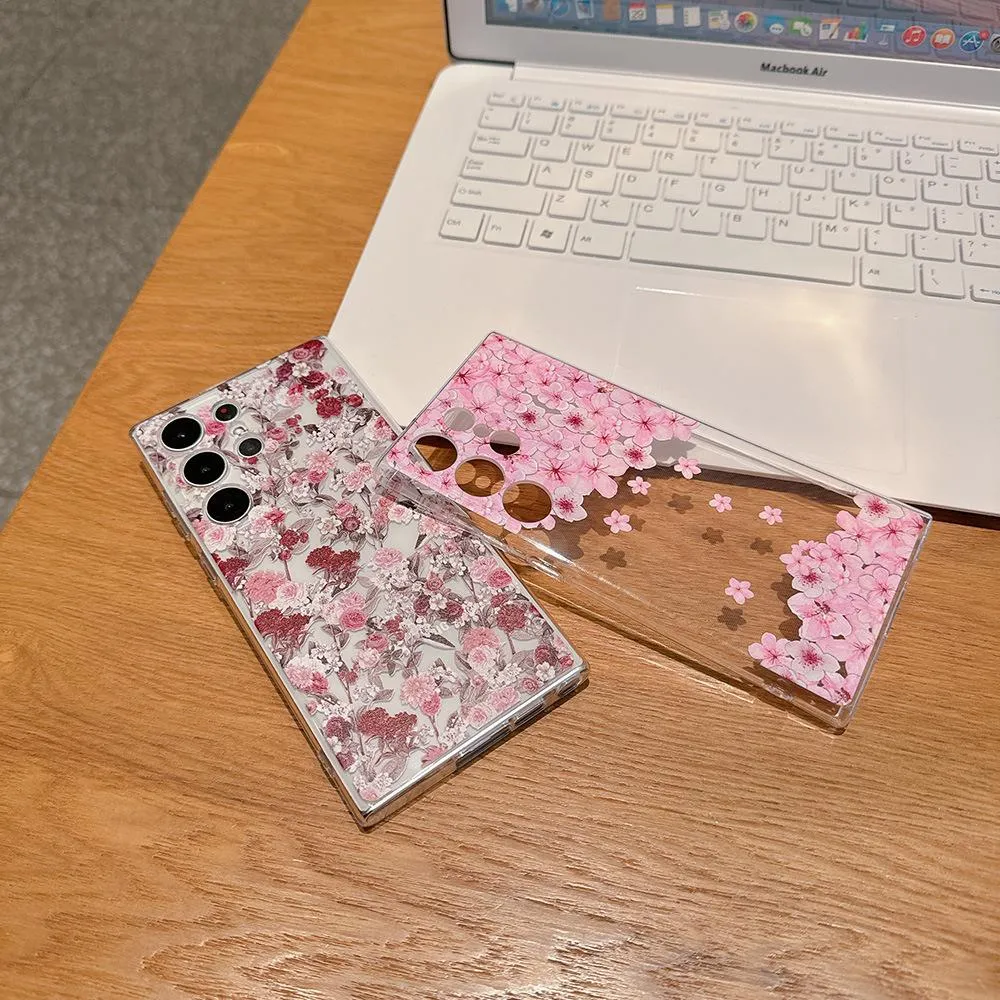 Case 3D Floral Color Painted Clear Protective Casing — Bear / S26 Ultra