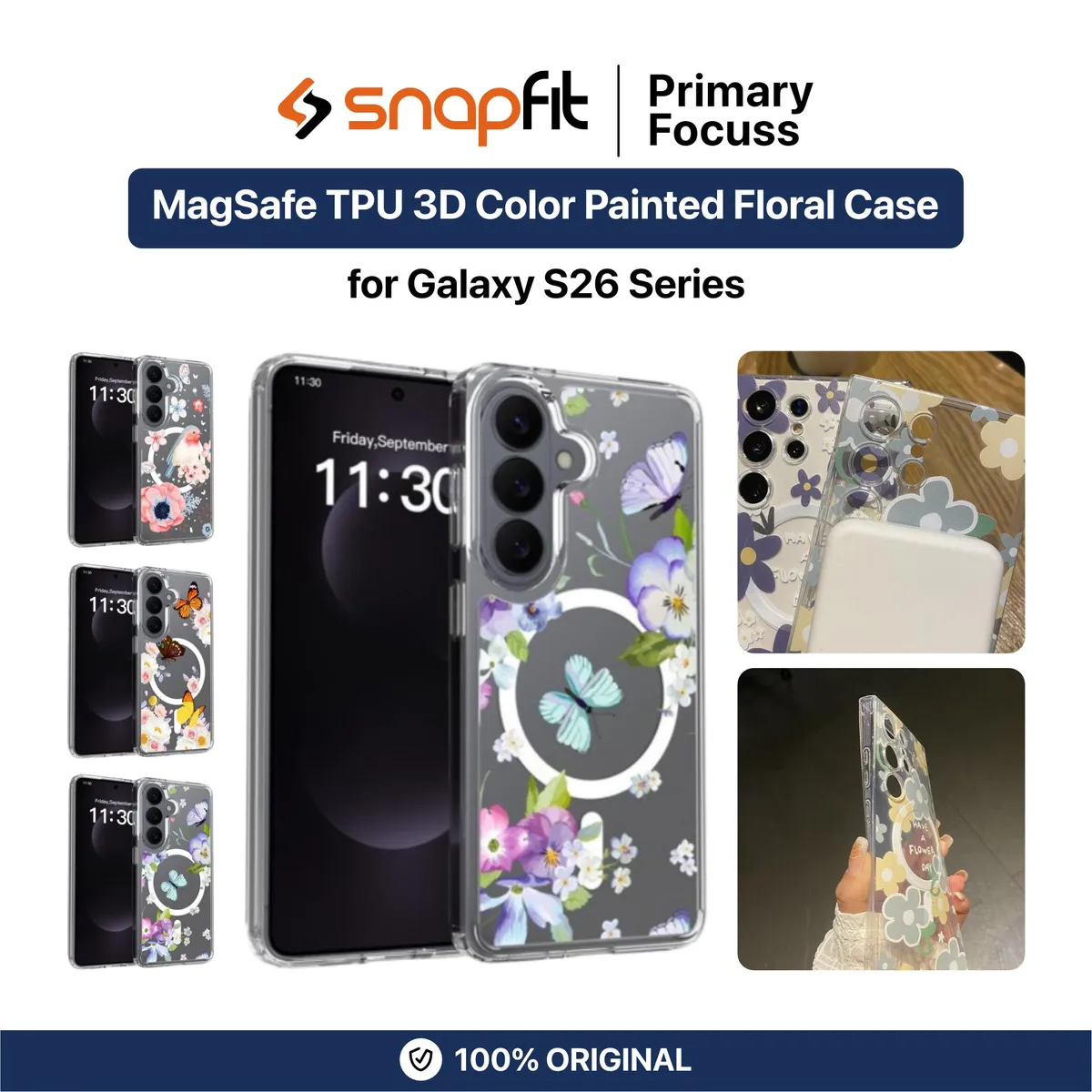 SNAPFIT Case for Samsung Galaxy S26 Ultra Plus SNAPFIT MagSafe TPU 3D Color Painted Floral Transparent Protective Premium Casing Cover - Primary Focuss