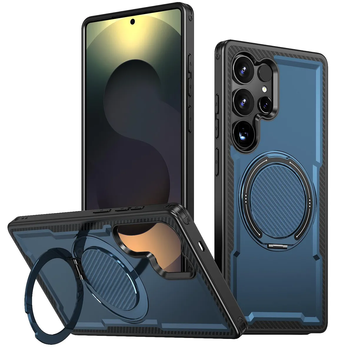 SNAPFIT Case Compatible for Samsung Galaxy S26 Ultra SNAPFIT Carbon Fiber Texture With MagSafe Magnetic Ring Stand Holder Case — Navy