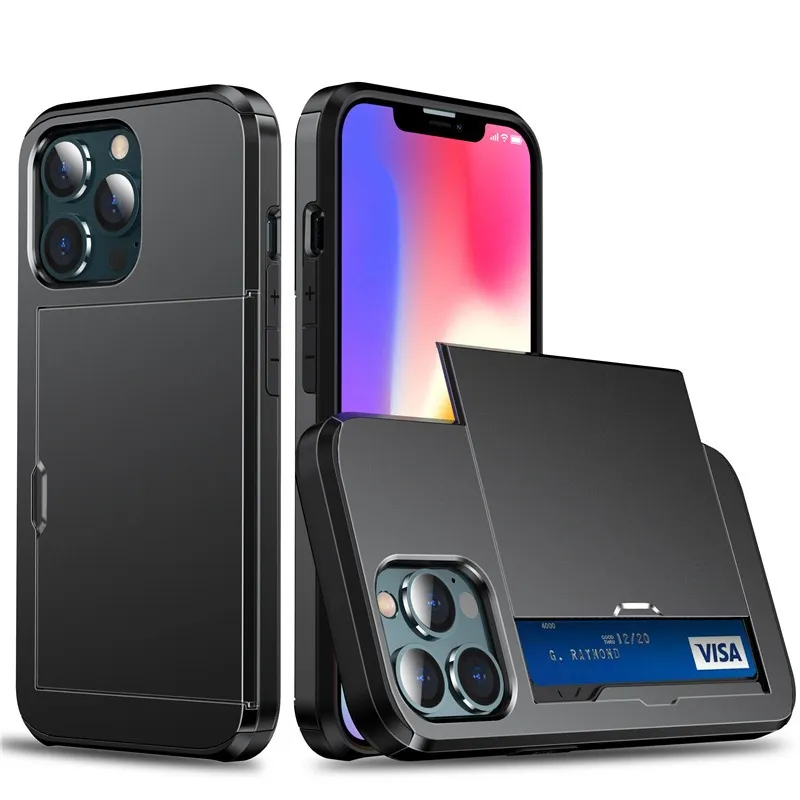 Case iPhone 18 Pro Max 18 Pro Card Holder Sliding Wallet Anti Shock Premium Hard PC Soft TPU Pelindung Kamera Anti Bentur Shockproof — Black / iPhone 18 Pro Max