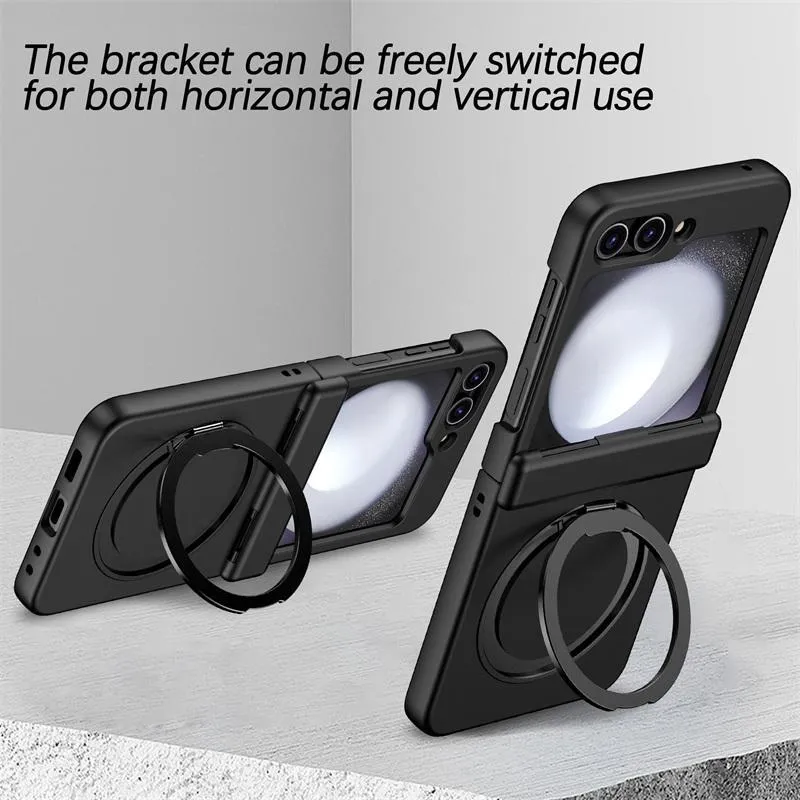 SNAPFIT Case Compatible With Samsung Galaxy Z Flip8 Flip 8 Ultra Hard Case 360° Rotating Stand Hinge Protection Slim Armor Shockproof Casing Bulit In Screen Protector — Black