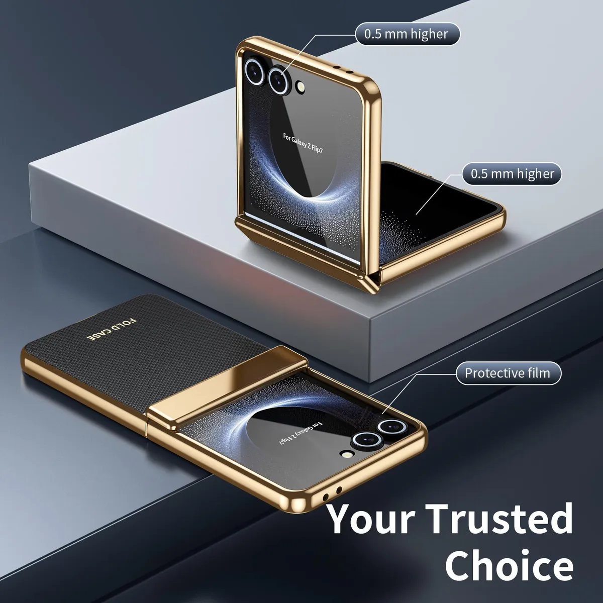 SNAPFIT Case Compatible With Samsung Galaxy Z Flip8 Flip 8 Electroplated Leather Diamond Pattern Built In Screen Protector ā Black