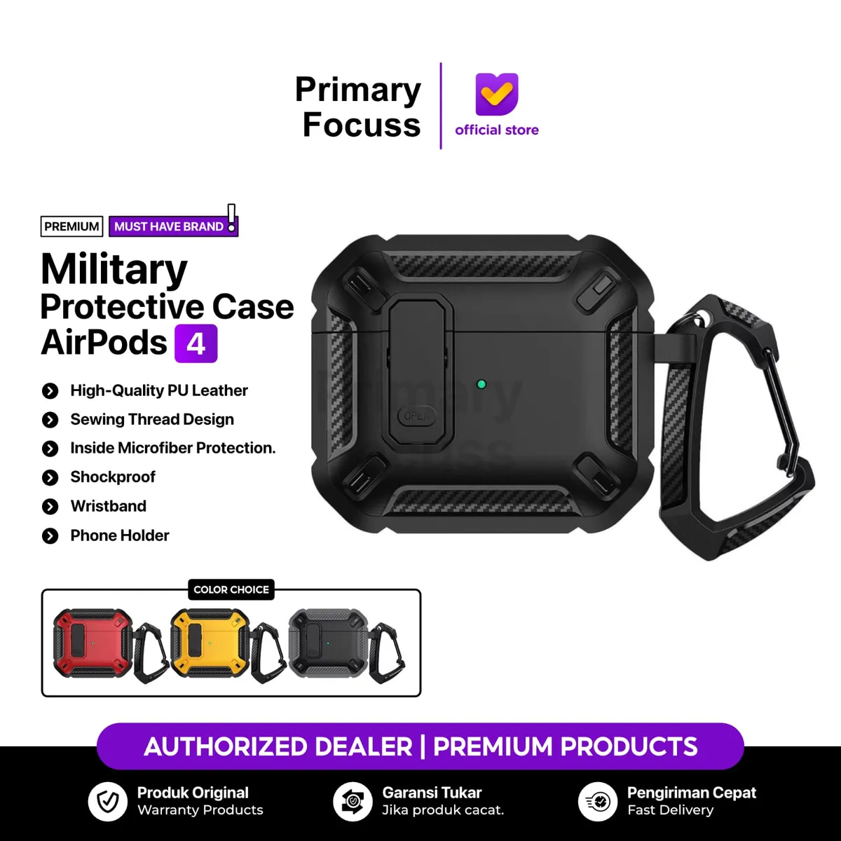 SNAPFIT Case Compatible for AirPods 4 2024 SNAPFIT Security Lock Military Shockproof Protect Cover With Keychain Gantungan Kunci Protective Casing Cover - Primary Focuss