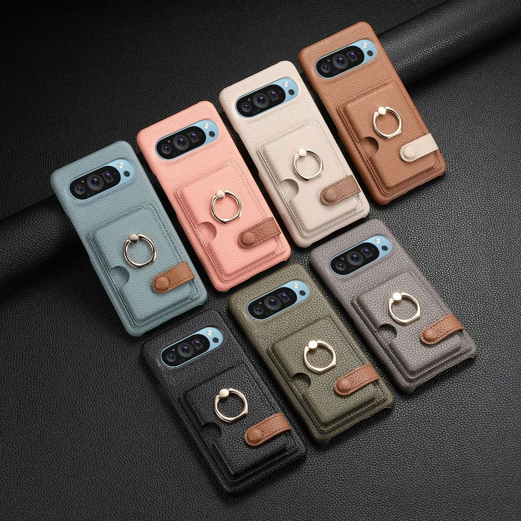 Case Google Pixel 10 Pixel 10 Pro XL SNAPFIT Leather Card Wallet Leather Ring Buckle — Black / Pixel 10 Pro XL