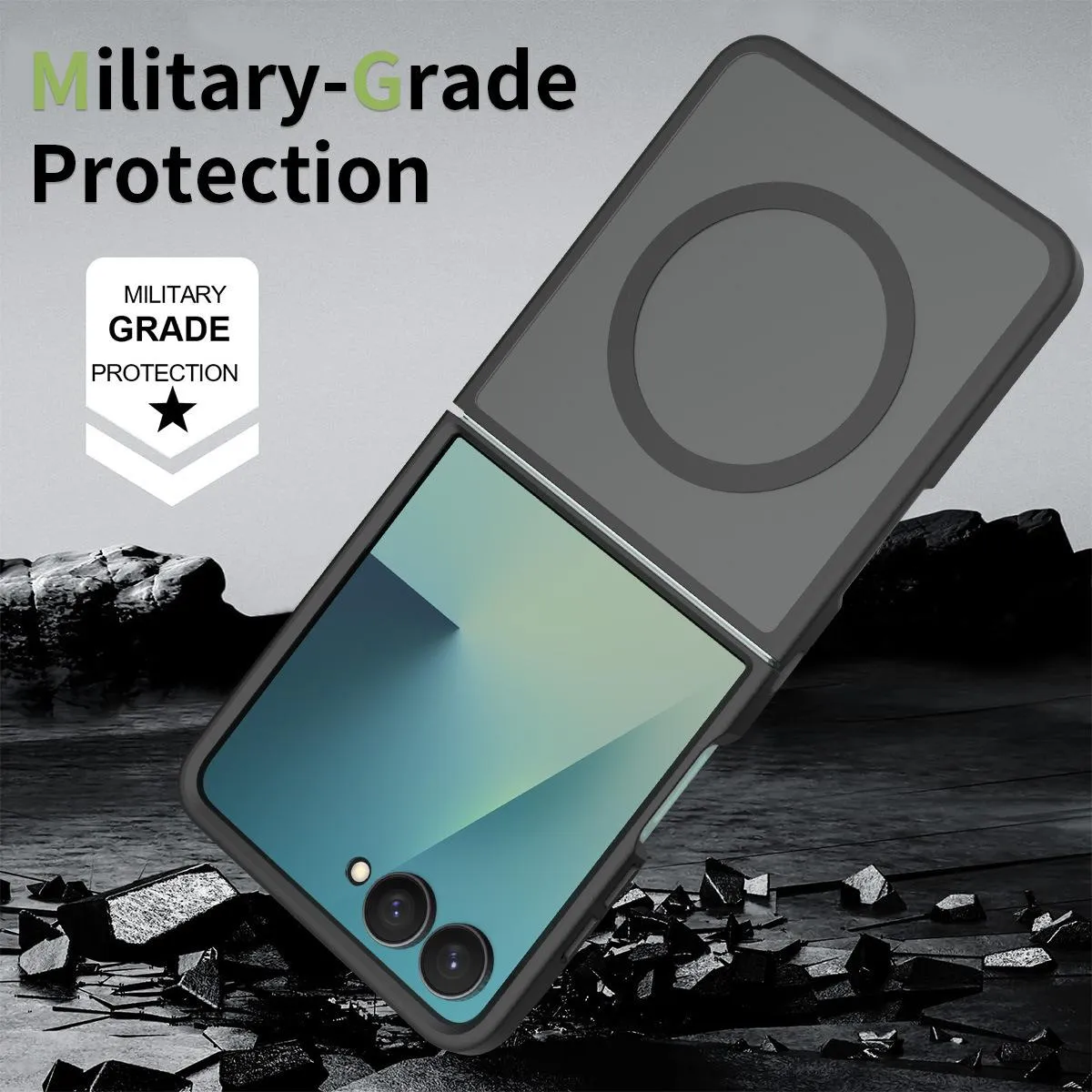 Case Samsung Galaxy Z Flip8 Flip 8 MagSafe Frosted Clear Shockproof Anti Yellowing Magnetic Ring Premium — Clear Black