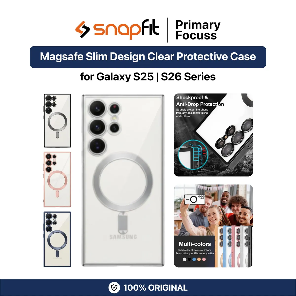 SNAPFIT Case for Samsung Galaxy S26 S25 Ultra Plus SNAPFIT MagSafe Slim Design Clear Case with Lens Protector Protective Cover Casing - Primary Focuss