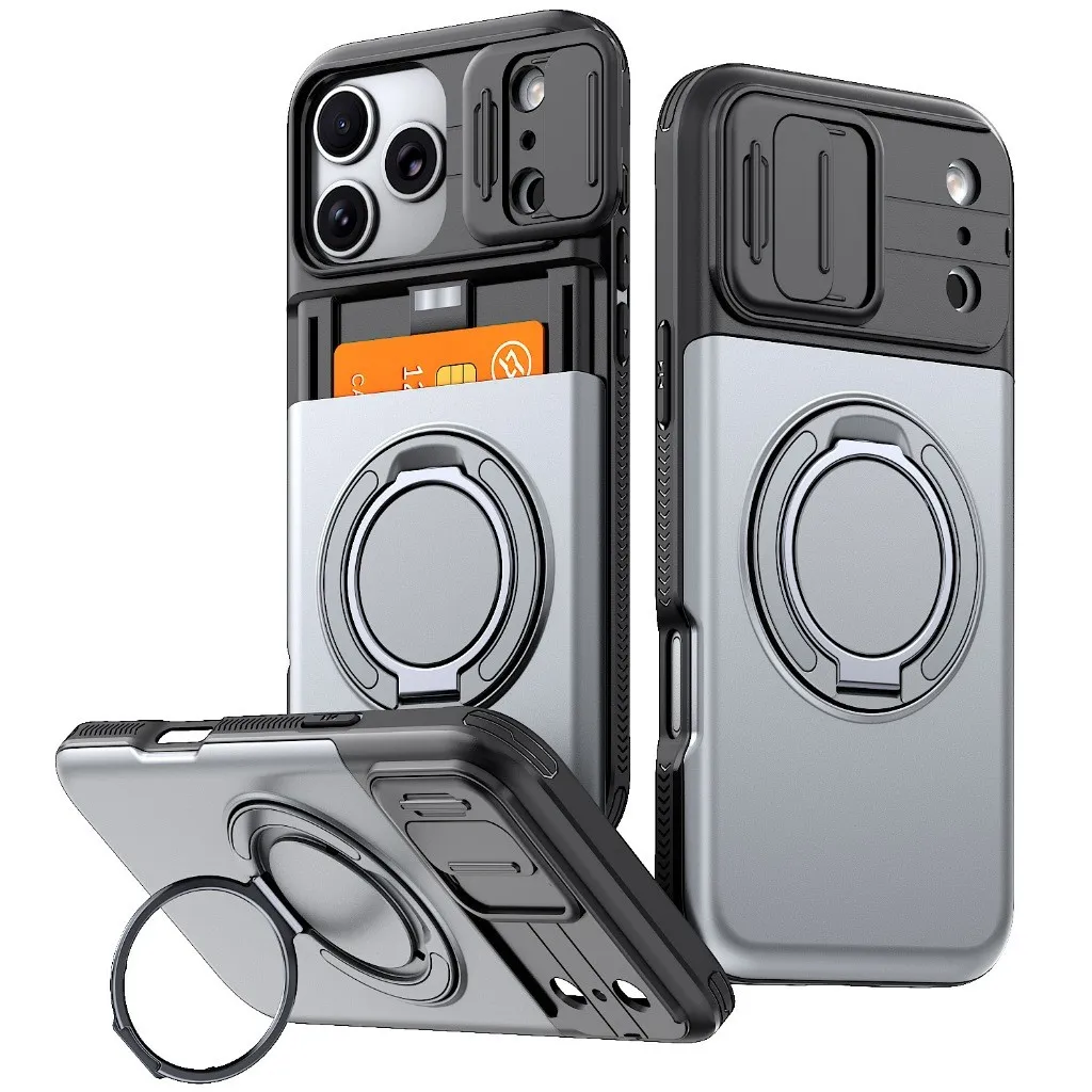 SNAPFIT Case iPhone 18 Pro Max 18 Pro Camera Slide Lens Protection MagSafe Magnetic Ring Stand — Black / iPhone 18 Pro Max