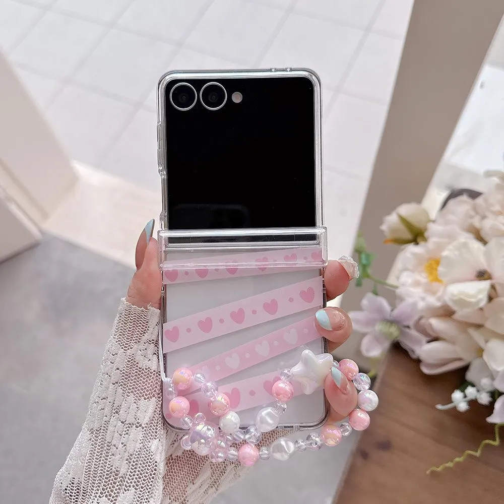 SNAPFIT Case for Samsung Galaxy Z Flip 8 Flip8 SNAPFIT 3D Floral Clear Transparent Painted Pattern Design Hinge Engsel Protector with Lanyard Protective Cover Casing - Primary Focuss ā Sricker Love