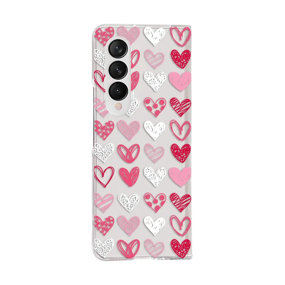 SNAPFIT Case Compatible With Samsung Galaxy Z Fold8 Fold 8 Case Samsung Z Fold 3D Floral Hinge Transparan Shockproof Slim Aesthetic Premium Cover — Love Pattern