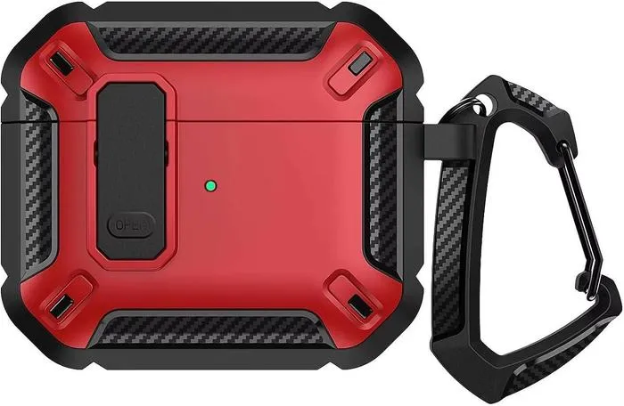 Case AirPods 4 Security Lock Military Shockproof Protect Cover With Keychain ā Red