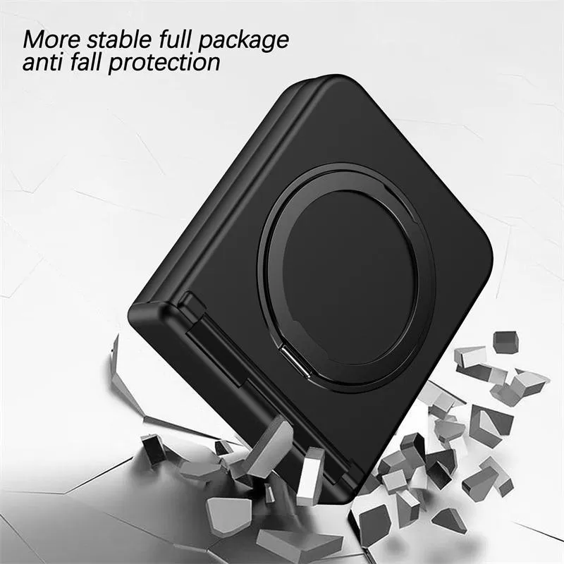 SNAPFIT Case Compatible With Samsung Galaxy Z Flip8 Flip 8 Ultra Hard Case 360° Rotating Stand Hinge Protection Slim Armor Shockproof Casing Bulit In Screen Protector — Black