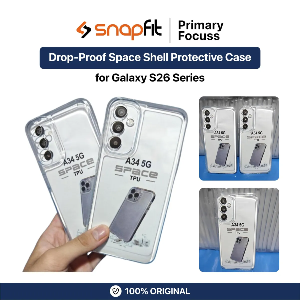 SNAPFIT Case for Samsung S26 Ultra Plus SNAPFIT Drop Proof Space Shell Clear Transparent Protective Cover Casing - Primary Focuss