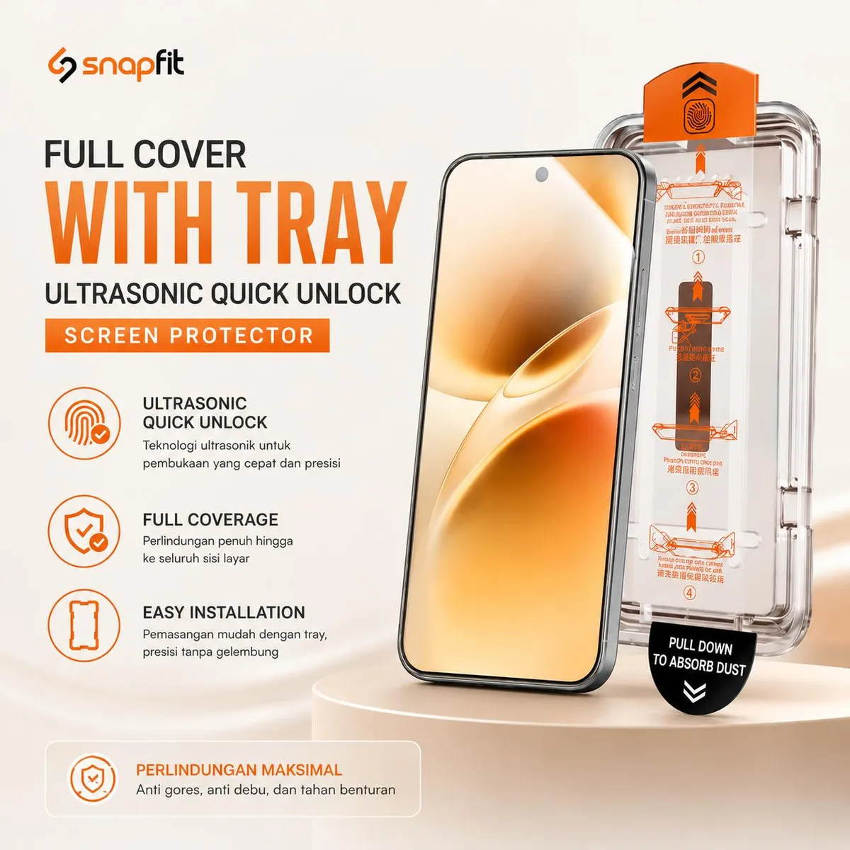 SNAPFIT Tempered Glass for VIVO X300 Ultra SNAPFIT Screen Protector With Tray Clear HD Privacy Anti Spy Anti Gores Pelindung Layar Guard - Primary Focuss — Full Cover With Tray