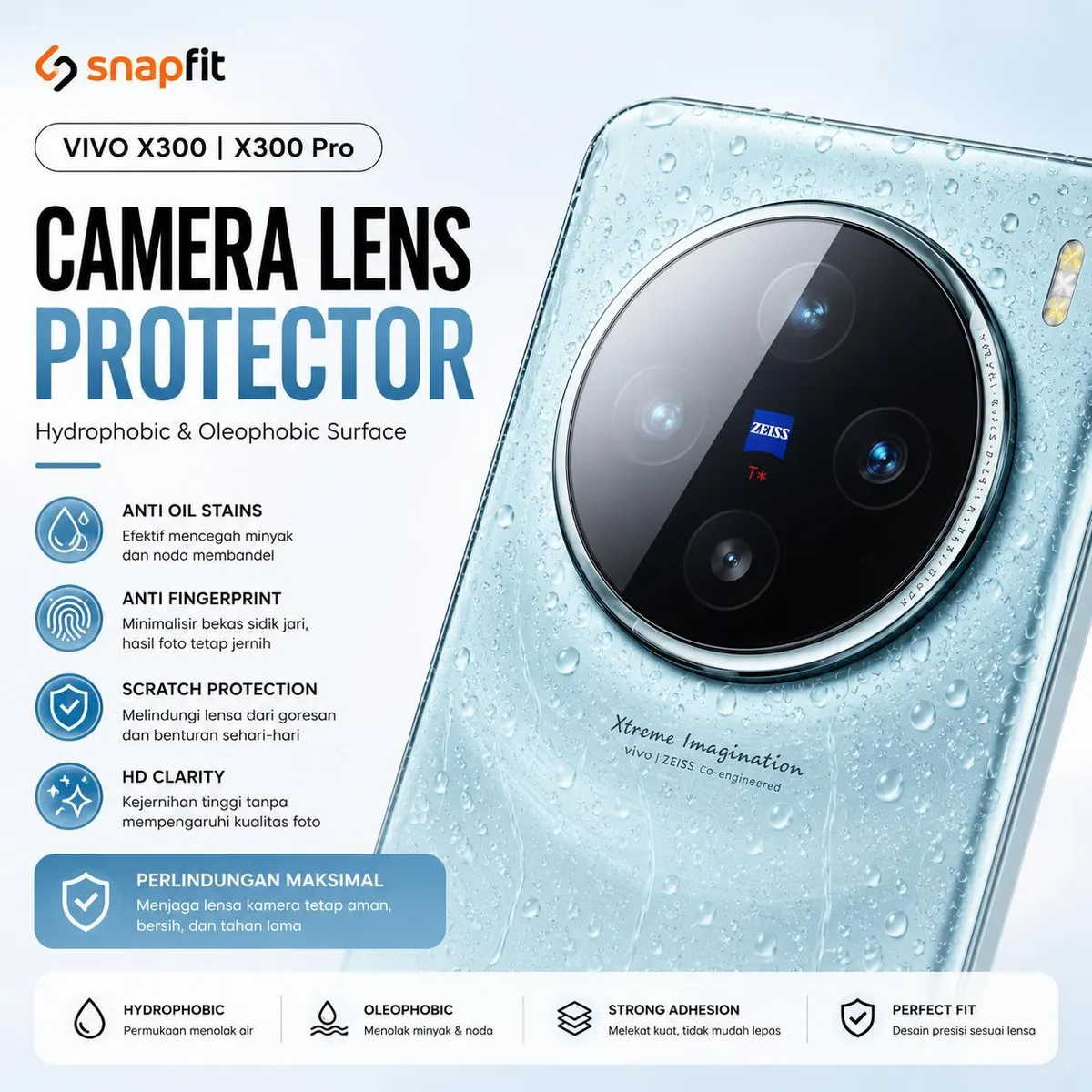 SNAPFIT Lens Camera Protector for VIVO X300 Ultra SNAPFIT Full Cover Camera Protector Pelindung Kamera Guard Tempered Glass ā Clear