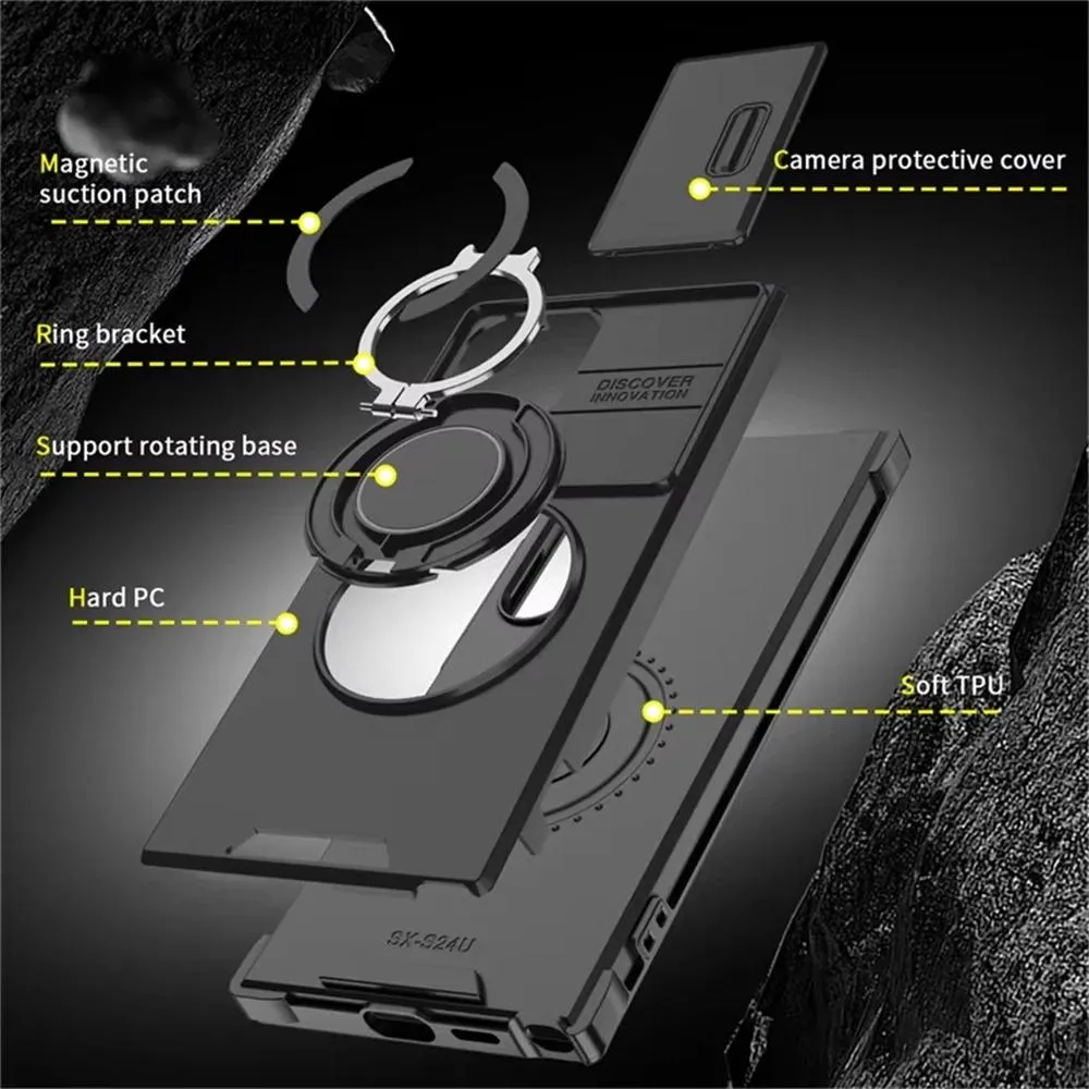 SNAPFIT Case Compatible for Samsung S26 Ultra SNAPFIT Slide Camera Protection Magsafe Magnetic 360° Rotating Ring Stand Holder — Black / S26