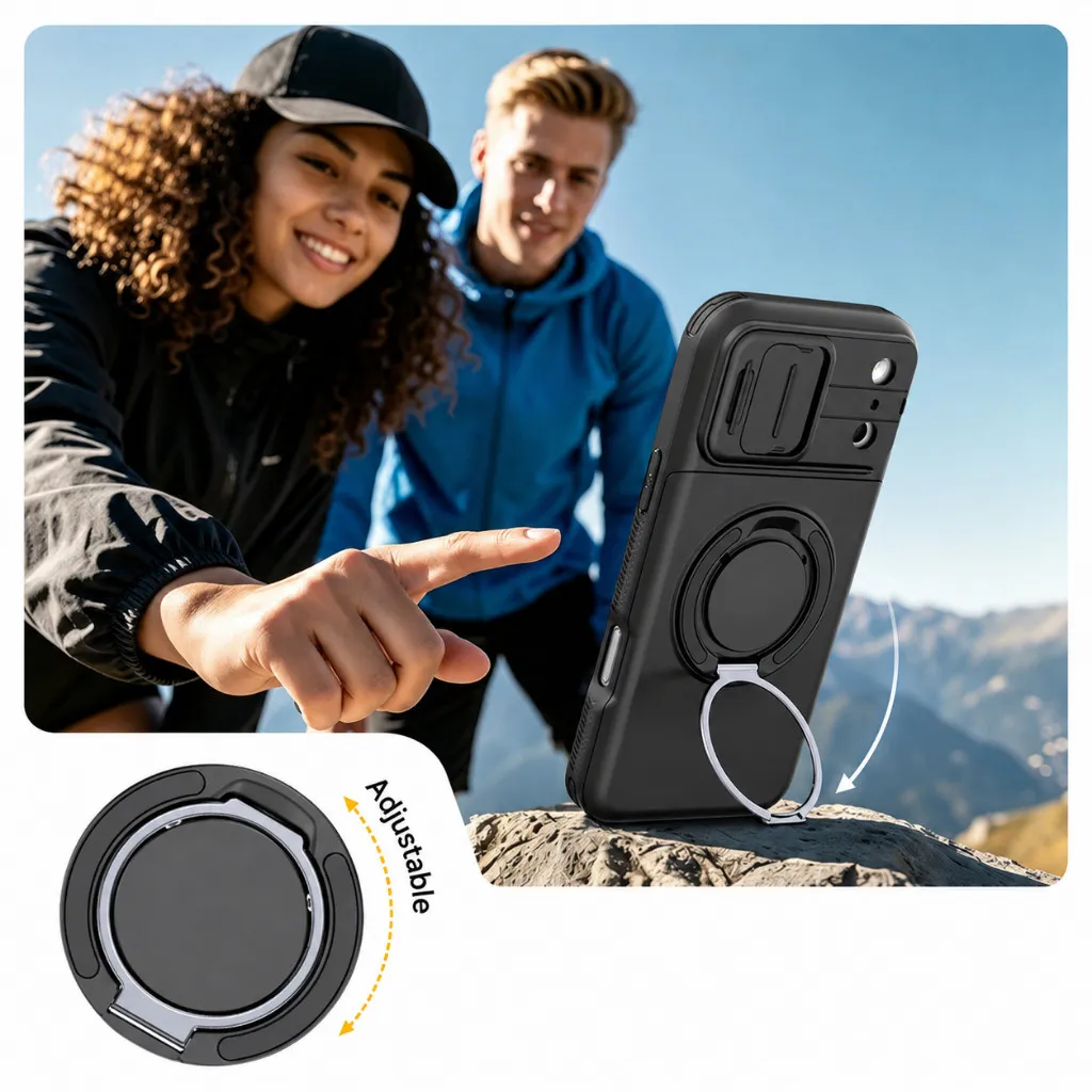 SNAPFIT Case iPhone 18 Pro Max 18 Pro Camera Slide Lens Protection MagSafe Magnetic Ring Stand — Black / iPhone 18 Pro Max