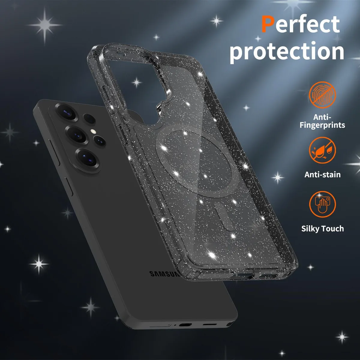 SNAPFIT Case for Samsung Galaxy S26 Ultra Plus SNAPFIT Glitter Hardcase MagSafe Magnetic Cloud Mirror Protective Cover Casing - Primary Focuss ā Glitter Black / S26 Ultra