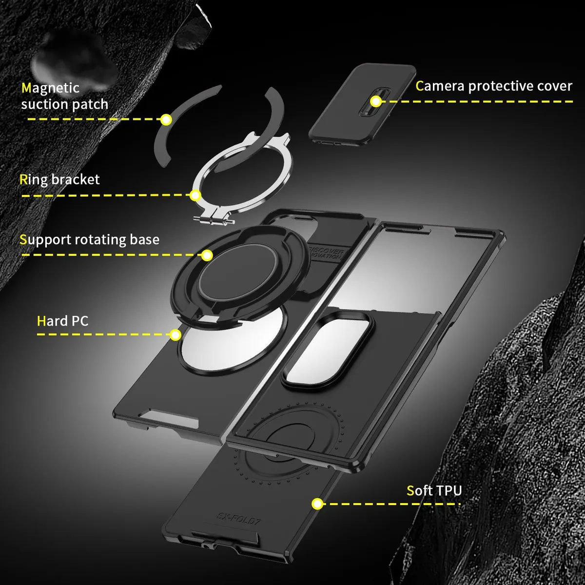 SNAPFIT Compatible With Samsung Galaxy Z Fold8 Fold 8 Ultra SNAPFIT Magsafe Sliding Camera Ring Stand Cover ā Black