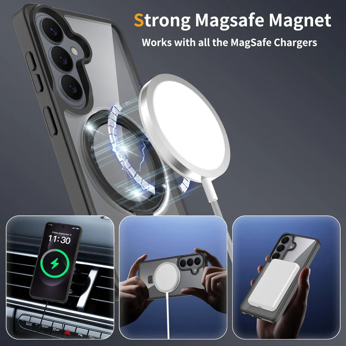 SNAPFIT Case for Samsung Galaxy S26 Ultra Plus SNAPFIT Acrylic Hardcase Ring Holder Stand 360° Rugged Stand Kickstand MagSafe Magnetic Full Cover - Primary Focuss — Black Matte / S26