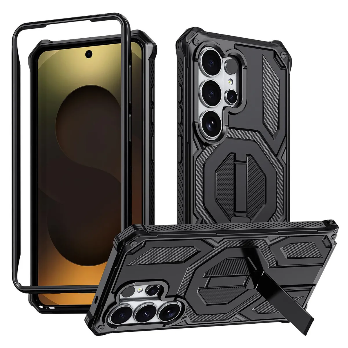 SNAPFIT Case for Samsung Galaxy S26 Ultra SNAPFIT Rugged MagSafe Magnetic Stand Kickstand Full Protection Frame Protective Cover Casing - Primary Focuss ā Black / S26 Ultra