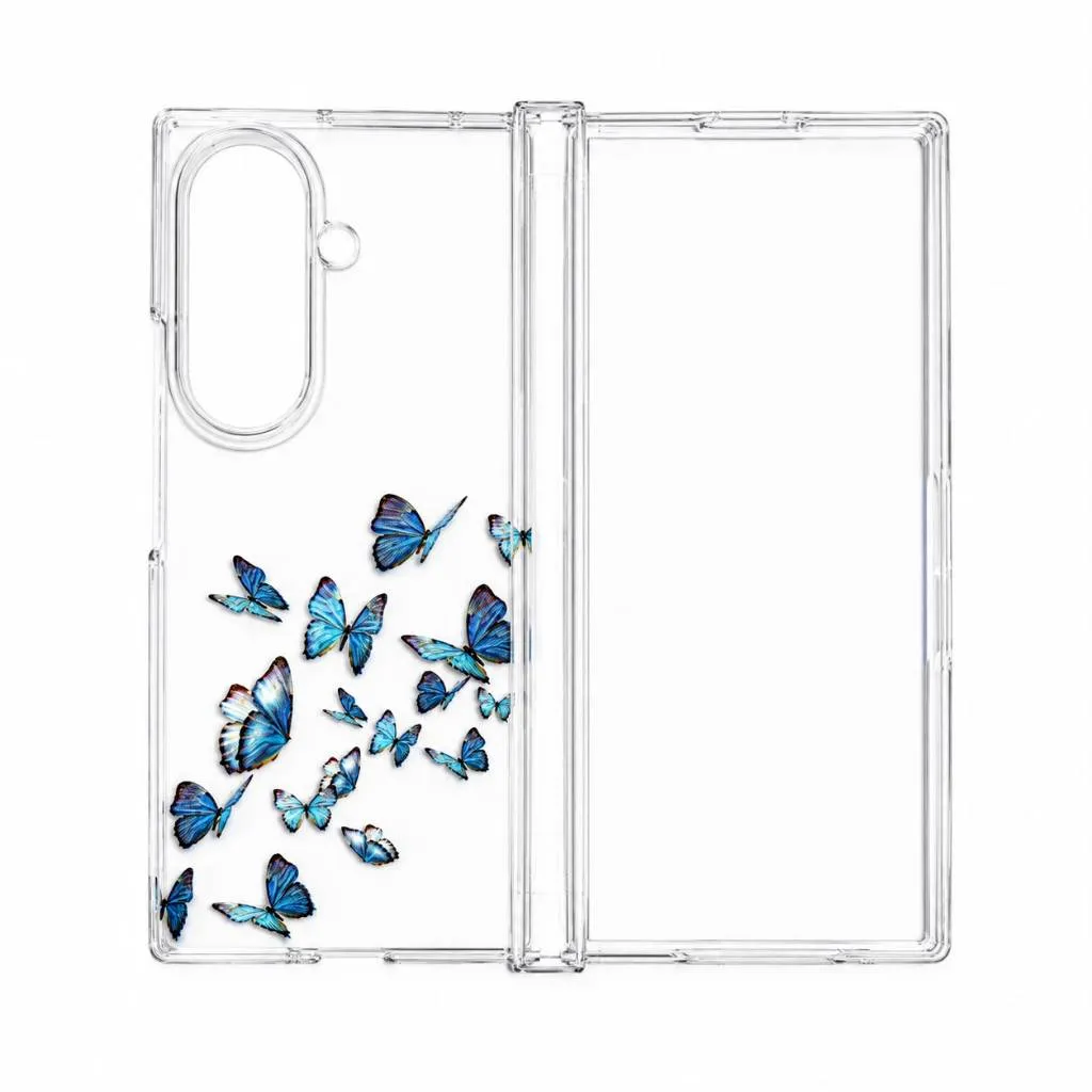 SNAPFIT Case Samsung Galaxy Z Fold 8 Ultra Fold8 Wide Transparan 3D Floral Hinge Protection Shockproof Slim Aesthetic Cover — Hinge Blue Butterfly / Z Fold 8 Wide