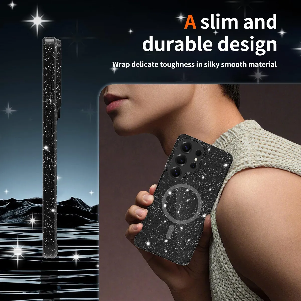 SNAPFIT Case for Samsung Galaxy S26 Ultra Plus SNAPFIT Glitter Hardcase MagSafe Magnetic Cloud Mirror Protective Cover Casing - Primary Focuss ā Glitter Black / S26 Ultra