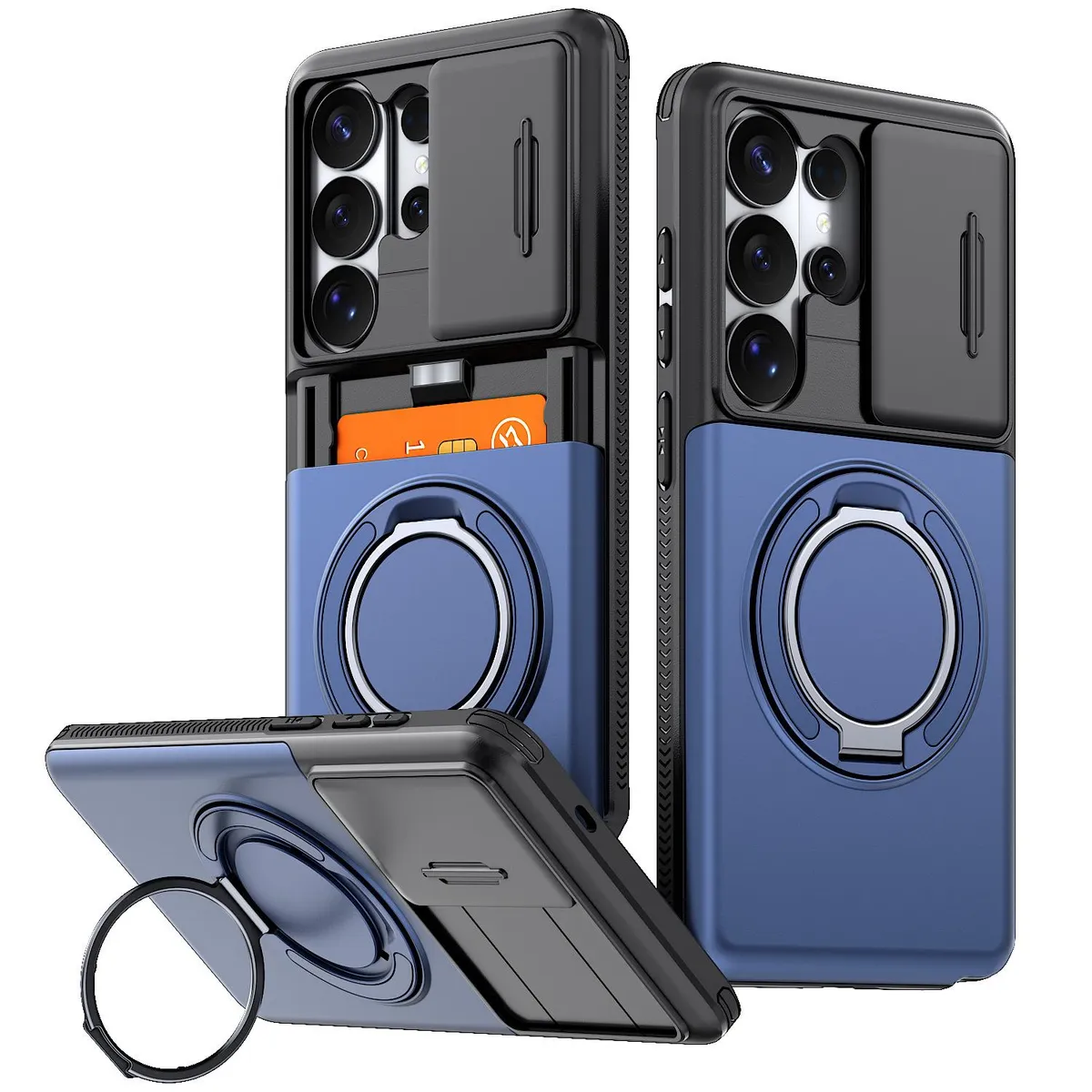 SNAPFIT Case for Samsung Galaxy S26 Ultra SNAPFIT MagSafe Card Holder Ring Stand 360° Camera Slide Shockproof Premium Armor Case — Blue