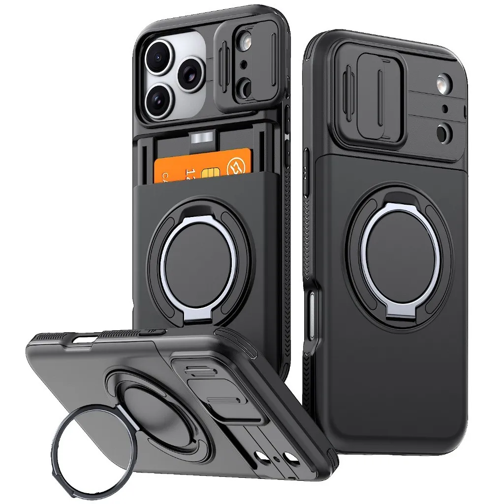 SNAPFIT Case iPhone 18 Pro Max 18 Pro Camera Slide Lens Protection MagSafe Magnetic Ring Stand — Black / iPhone 18 Pro Max